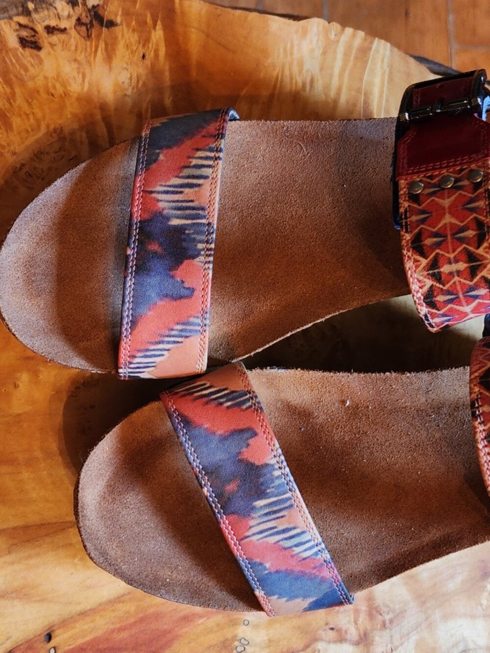 NAOT Platform Wedge Sandals, Blue-Red-Beige, Velcro Closure, size 9 - Picture 3 of 4